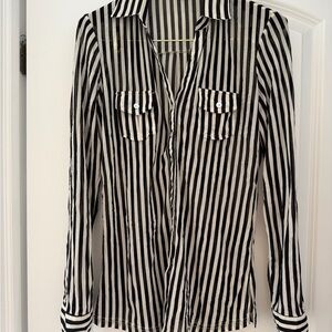 Forever 21 Black and White Vertical Stripe Button-Up Blouse